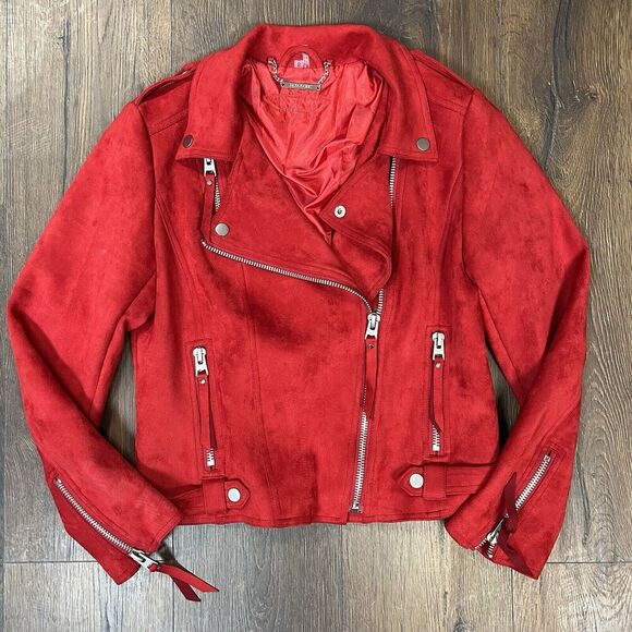 Paparazza red faux suede moto jacket Size Small - Picture 1 of 4